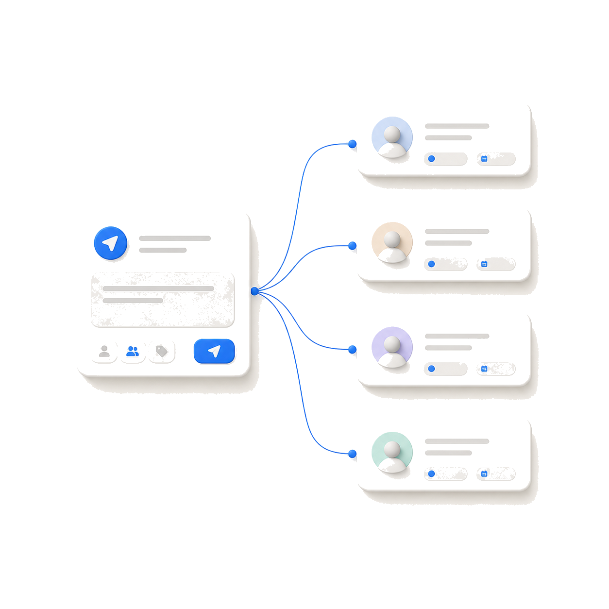 Minimal illustration of one personalised update being sent to multiple recipients.