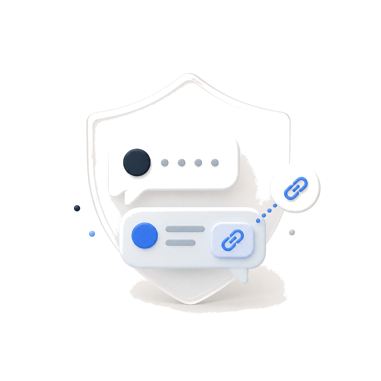 Minimal illustration of secure chat bubbles and a shared lesson link.